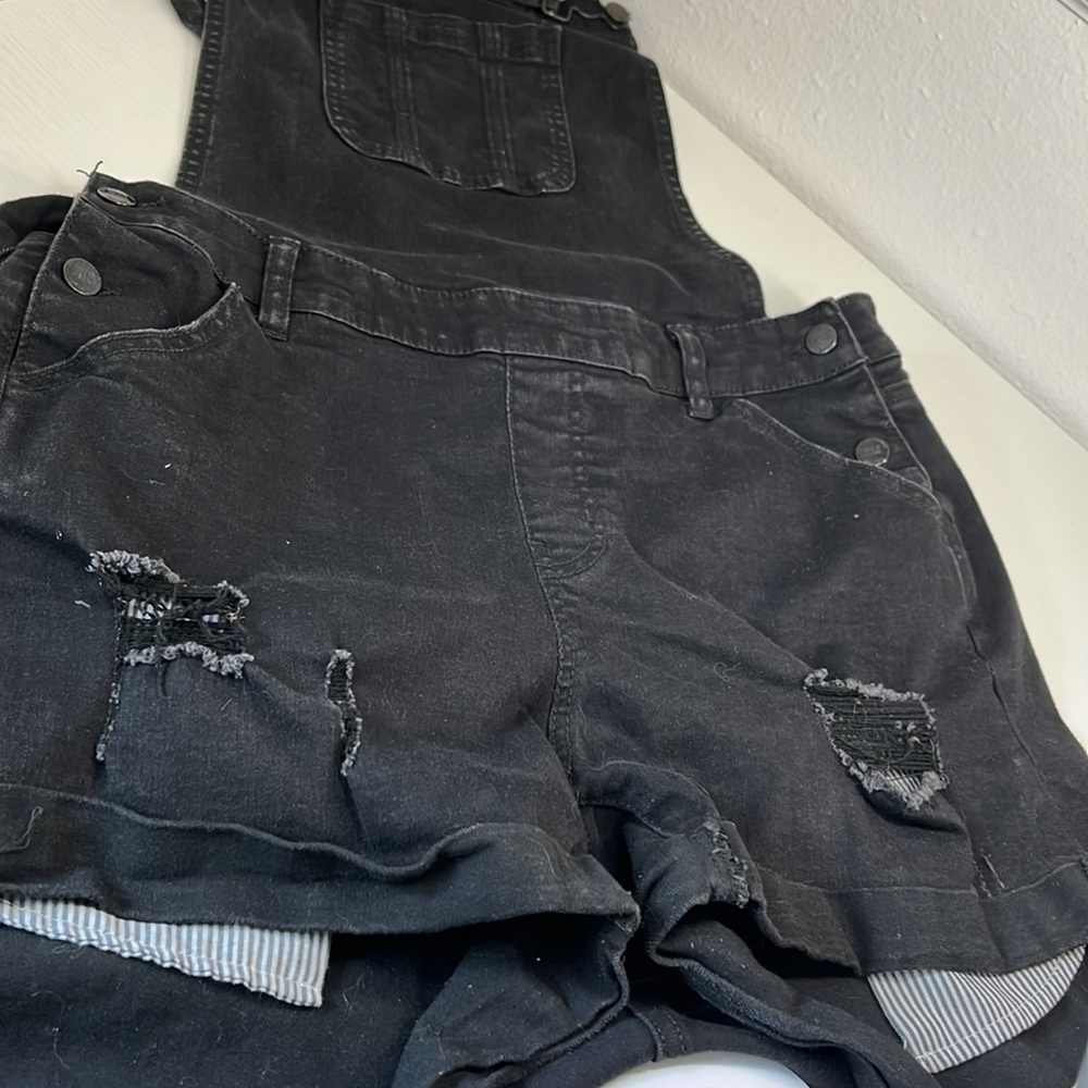 Denim overalls, distressed look
